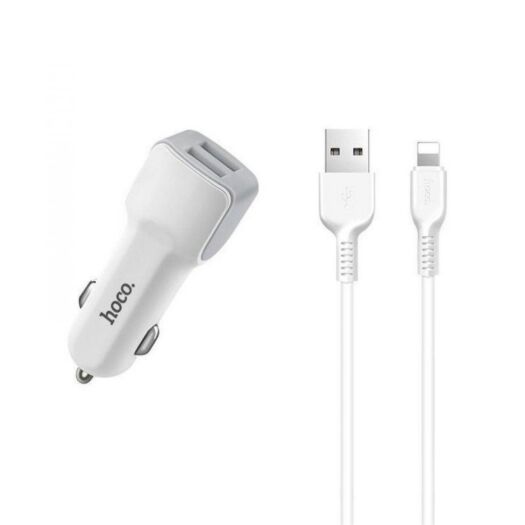 АЗП Hoco Z23 grand style dual-port car charger with Lightning 2USB 2.4A White 01279