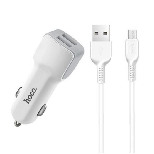 АЗП Hoco Z23 grand style dual-port car charger with Micro 2USB 2.4A White 01280