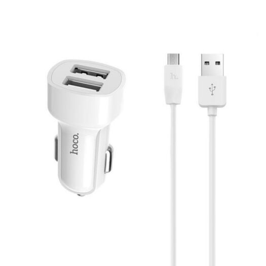 АЗП Hoco Z2A two-port Car charger set with Micro cable 2USB 2.4A White 01304