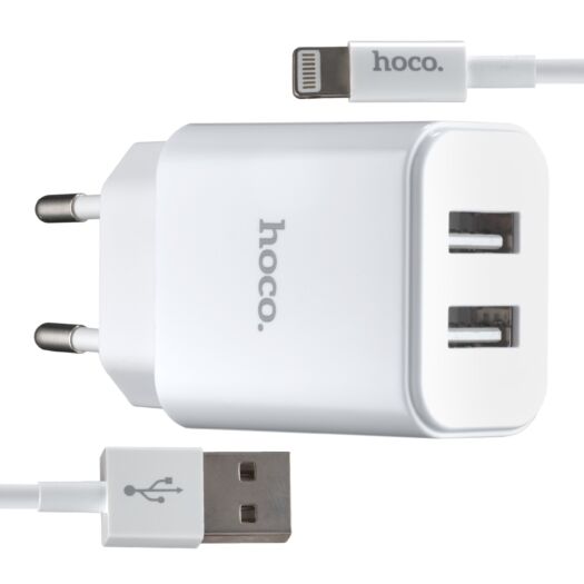 МЗП Hoco C62A Victoria dual port charger set Lightning ( EU ) 2USB 2.1A White 01330