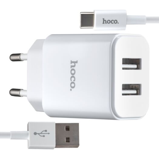 Сетевое зарядное устройство Hoco C62A Victoria dual port charger set Type-C (EU) 2USB 2.1A White 01332