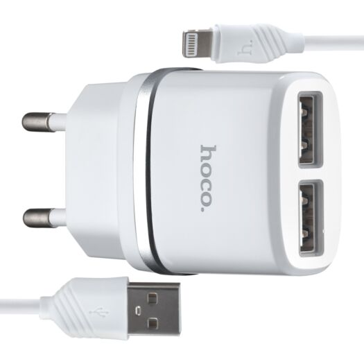 МЗП Hoco C12 Smart dual USB charger set with Lightning cable ( EU ) 2USB 2.4A White 01366