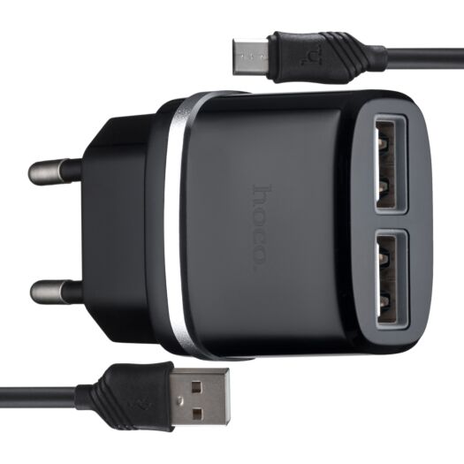 МЗП Hoco C12 Smart dual USB charger set with Micro cable ( EU ) 2USB 2.4A Black 01367