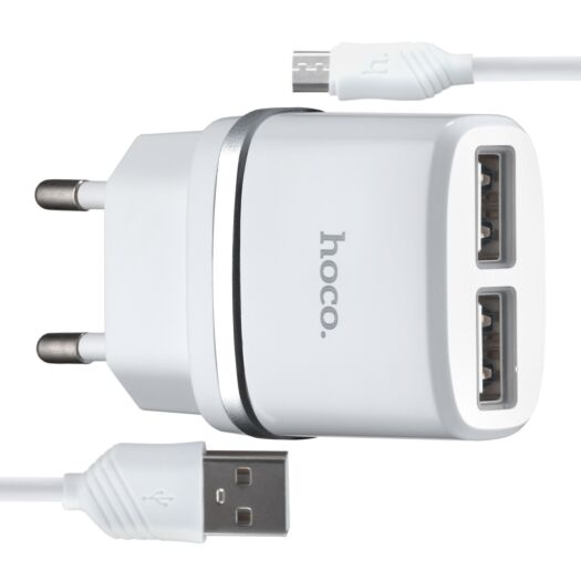 МЗП Hoco C12 Smart dual USB charger set with Micro cable ( EU ) 2USB 2.4A White 01368