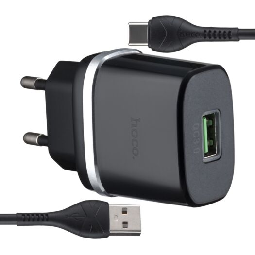 МЗП Hoco C12Q Smart QC3.0 charger set ( Type-C ) ( EU ) Black 04788