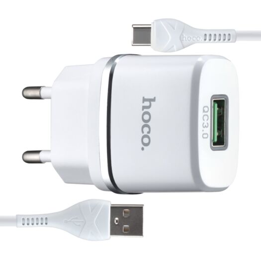 МЗП Hoco C12Q Smart QC3.0 charger set ( Type-C ) ( EU ) White 04789