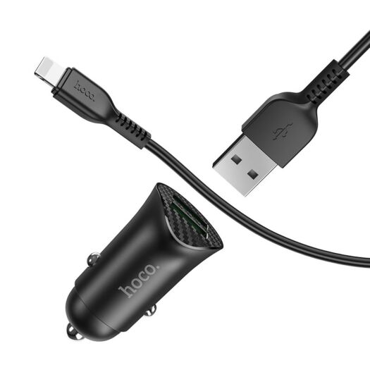 АЗП Hoco Z39 Farsighted dual port QC3.0 Car charger set ( Lightning ) Black 07656