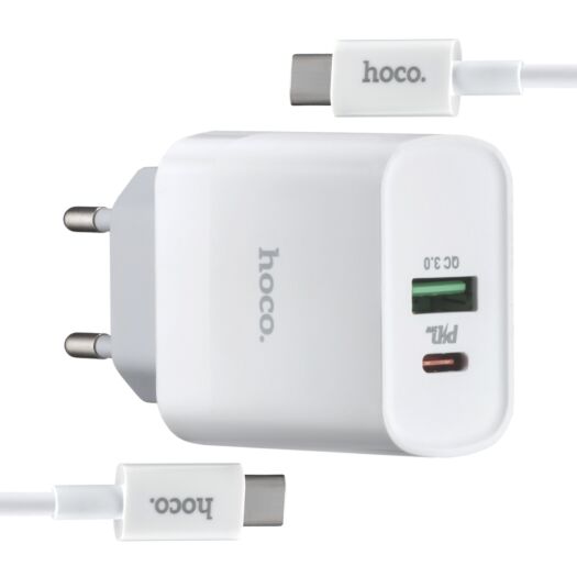 МЗП Hoco C80A Rapido PD20W + QC3.0 charger set Type-C to Type-C ( EU ) White 09849