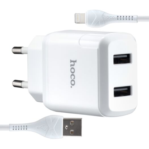 МЗП Hoco N7 Speedy dual port charger set Lightning ( EU ) White 09855