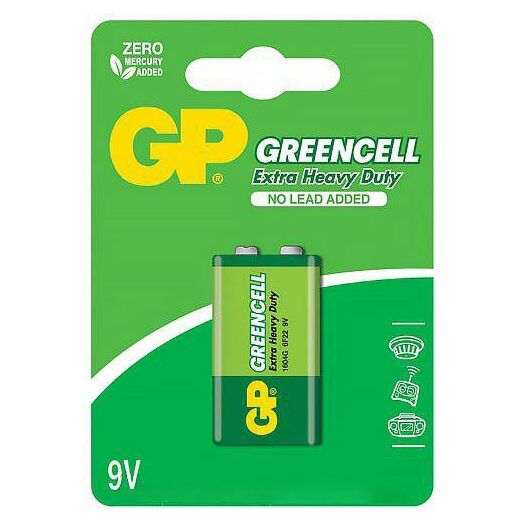 Батарейки GP GREENCELL 9.0V Солевые, 1604GLF-U1, 6F22 1 шт. 10633