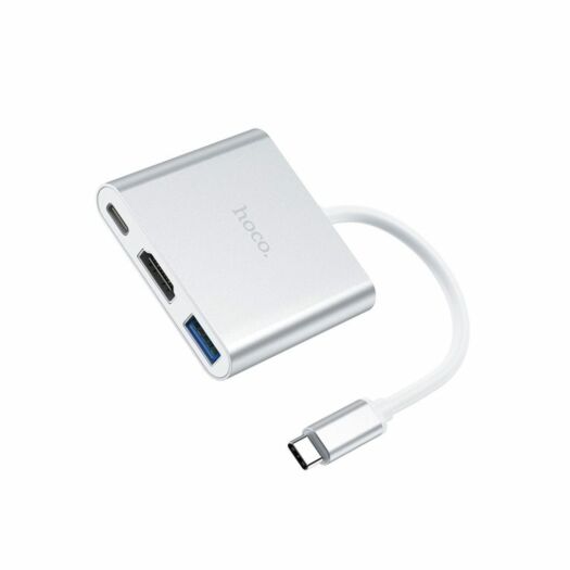 USB-хаб Hoco HB14 Easy use Type-C adapter(Type-C to USB3.0+HDMI+PD) Silver 12575