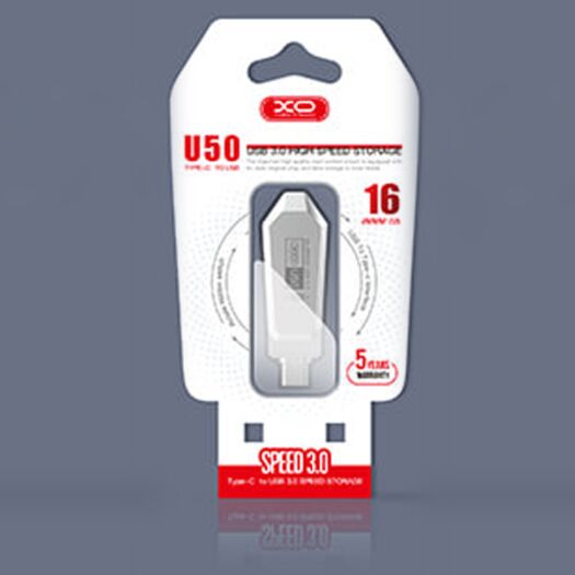 Флеш-накопитель XO U50 16GB Type-c to USB OTG серебряный 12733