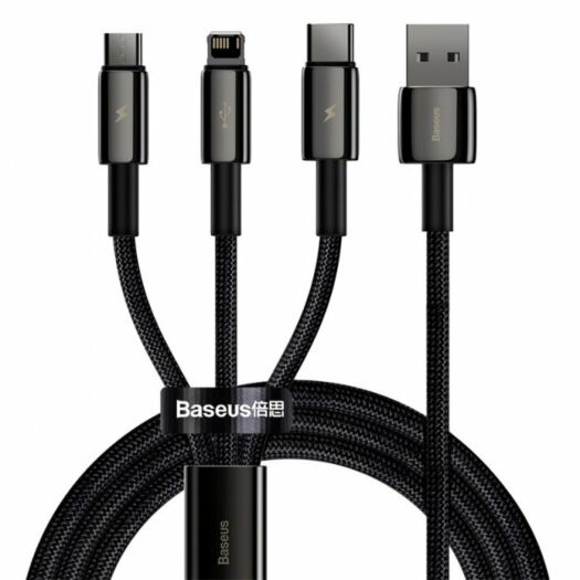 Кабель Baseus Tungsten Gold One - for - three Fast Charging Data Cable USB to M + L + C 3.5A 1.5m Bl 14408