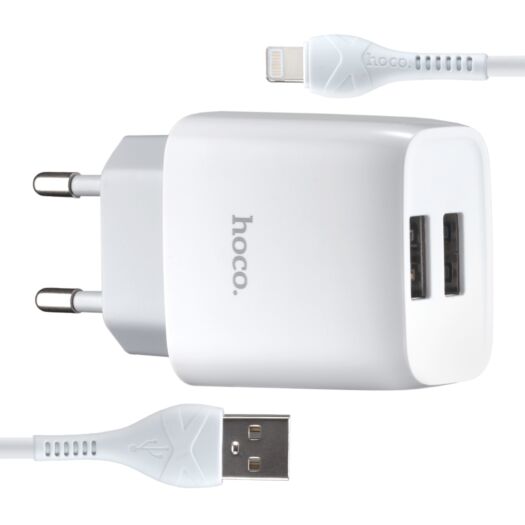 МЗП Hoco C73A Glorious dual port charger set ( Lightning ) ( EU ) White 14970