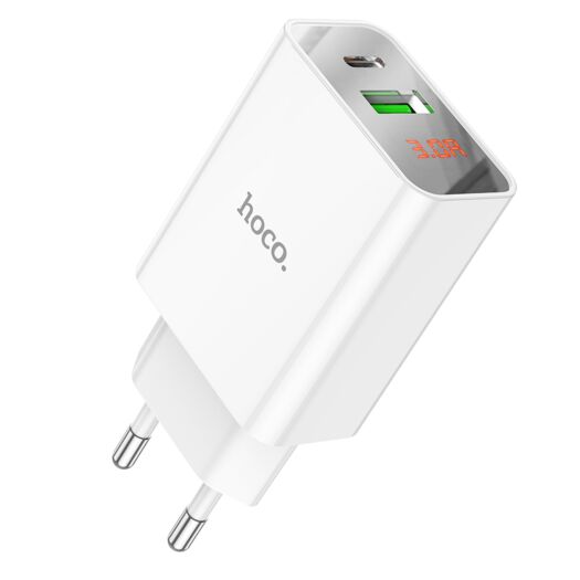 МЗП Hoco C100A PD20W + QC3.0 charger with digital display ( EU ) White 15741