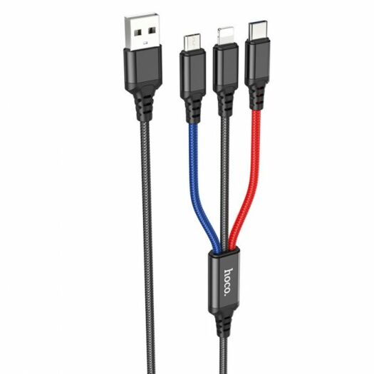 Кабель Hoco X76 3-in-1 Super charging cable(iP+Type-C+Micro) Black 15771