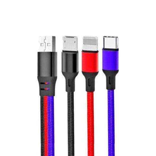 Кабель XO NB143 3 in 1 braided data cable 1.2M Black + Red + Blue 16657