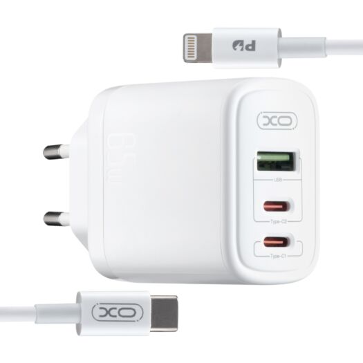 МЗП XO CE04 ( EU ) 65W Fast Charger ( TYPE-C PD65W / USB-A QC45W ) CE with lighting ( NB113 ) cable 16693