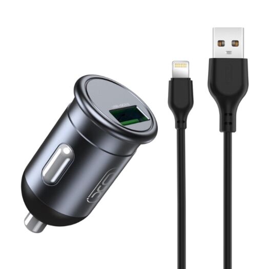 АЗП XO CC46 QC3.0 18W car charger with Lighting cable Gray 16723