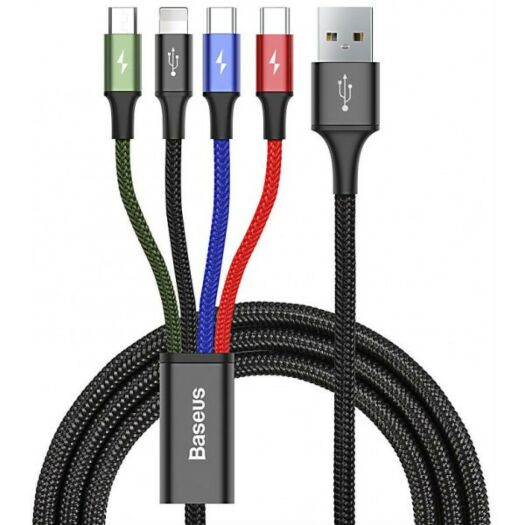 Кабель Baseus Fast 4-in-1 Cable For iP + Type-C ( 2 ) + Microsoft 3.5A 1.2m Black 17069