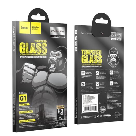 Защитное стекло Hoco Flash attach full screen silk screen HD tempered glass iP14 Pro Max(G1) Black 17214