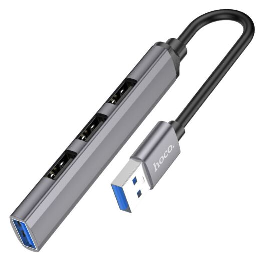 USB-хаб Hoco HB26 4 in 1 adapter(USB to USB3.0+USB2.0*3) Metal Gray 17248