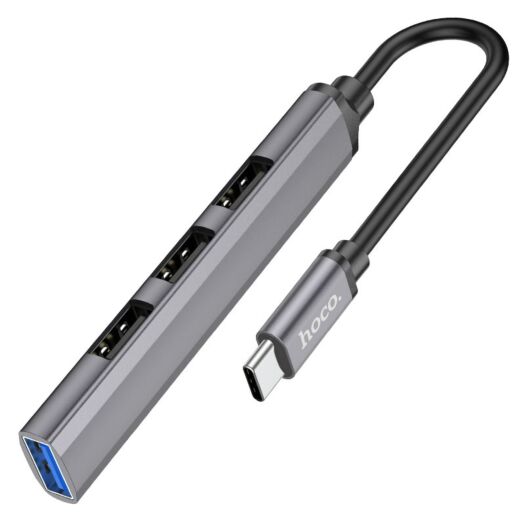 USB-хаб Hoco HB26 4 in 1 adapter(Type-C to USB3.0+USB2.0*3) Metal Gray 17250