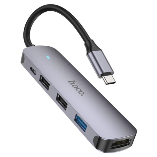 USB-хаб Hoco HB27 Type-C multi-function converter(HDTV+USB3.0+USB2.0*2+PD) Metal Gray 17251