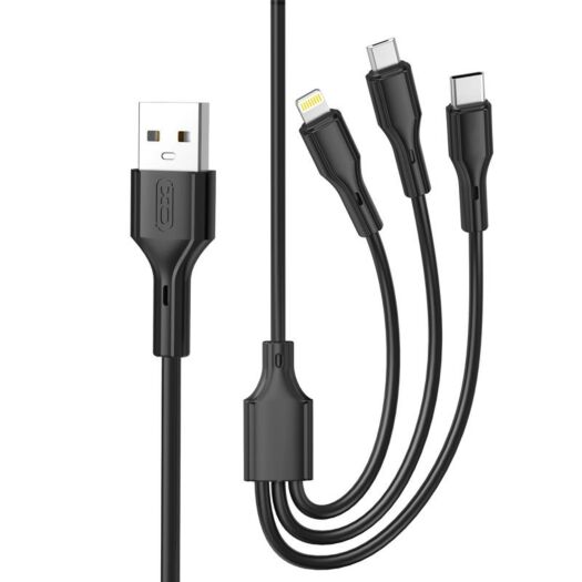 Кабель XO NB230 2.4A Rock series 3 in 1 data cable Black 18218