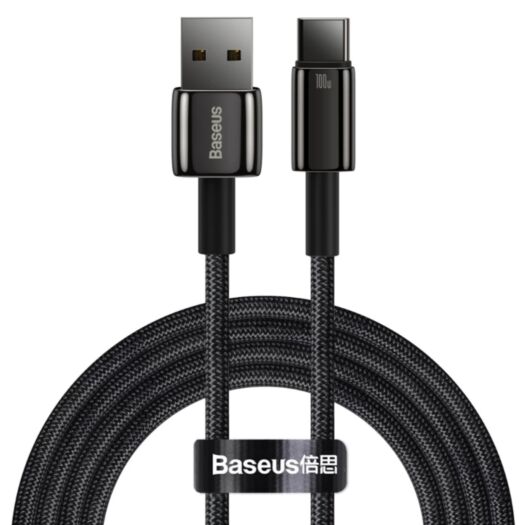 Кабель Baseus Tungsten Gold Fast Charging Data Cable USB to Type-C 100W 2m Black 18267