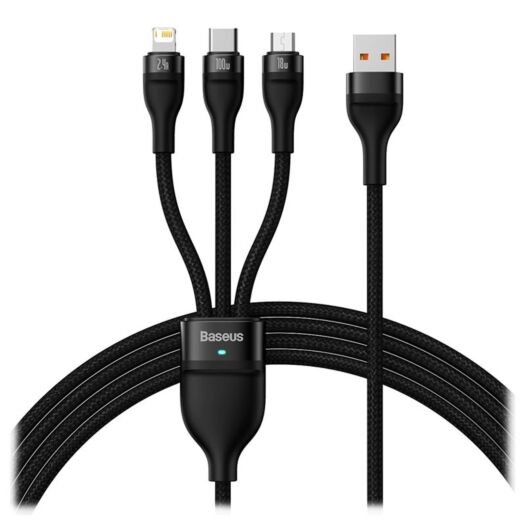 Кабель Baseus Flash Series Ⅱ One-for-three Fast Charging Data Cable USB to M + L + C 100W 1.2m Black 18270