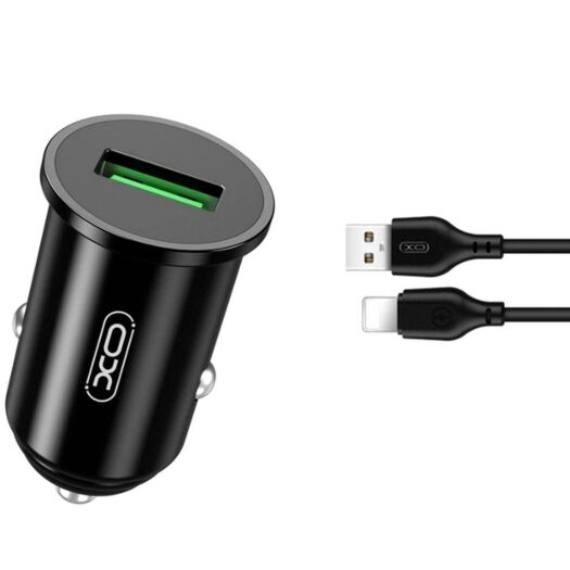 АЗП XO TZ12 18W QC3.0 Car Charger with Lighting cable Black 18551