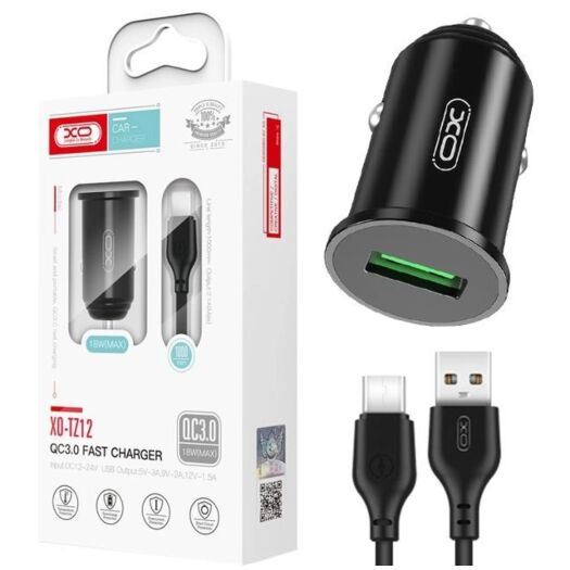 АЗП XO TZ12 18W QC3.0 Car Charger with Type-C cable Black 18553