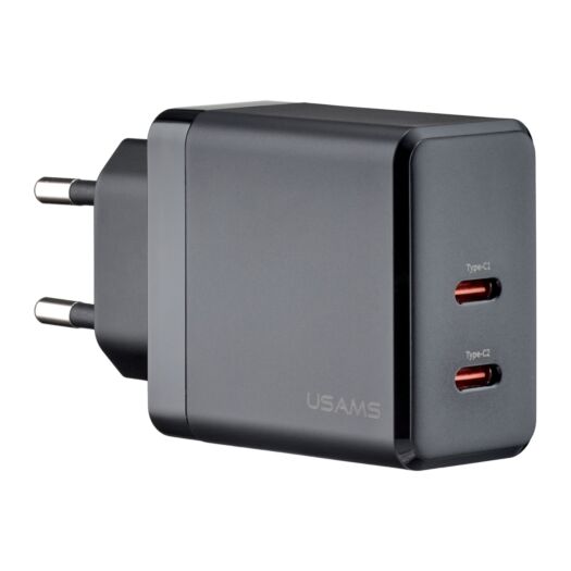 МЗП USAMS CC172 T54 40W Dual Type-C Ports GaN Fast Charger ( EU ) Black 19122