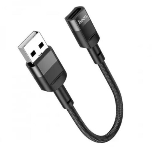 Кабель Hoco U107 USB male to Type-C female adapter cable (L-0.1m) Black 19495