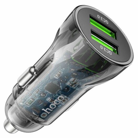 АЗП Hoco Z47 Transparent Discovery Edition dual port QC3.0 car charger transparent Black 19506