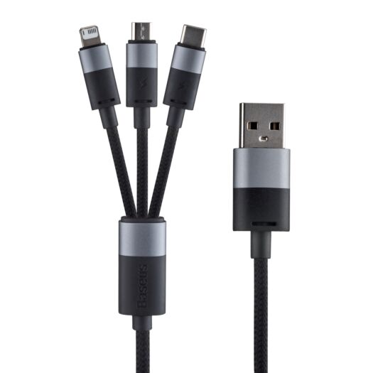 Кабель Baseus StarSpeed 1-for-3 Fast Charging Data Cable USB to M + L + C 3.5A 1.2m Black 19937