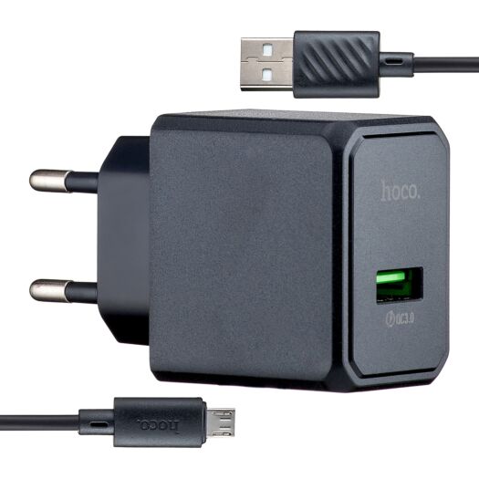 МЗП Hoco CS12A Ocean single port QC3.0 charger set (Micro) (EU) Black 21975