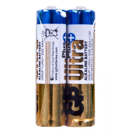 Батарейки GP ULTRA + ALKALINE 1.5V 24UP169-2S2 Щелочные,LR03, AAA 2 шт. 26942